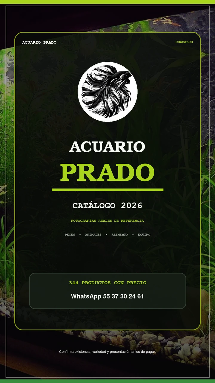 Portada del catálogo 2026 de Acuario Prado con fotografías reales
